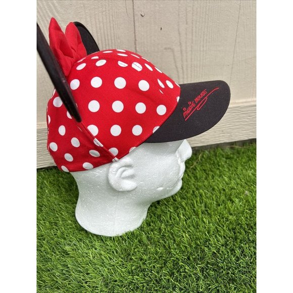 Disney Parks Minnie Mouse Ears Red White Polka Dot Adjustable Youth Hat Cap Bow - Picture 4 of 10